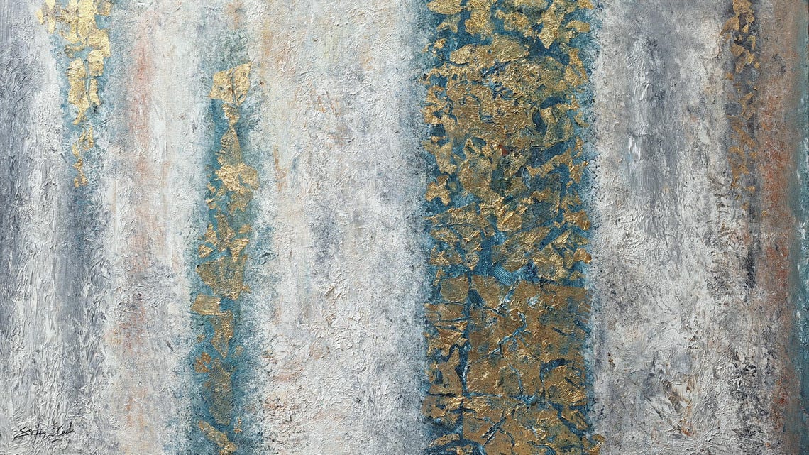 Gray Blue Gold Abstract Columns Modern Textured Original Poster - Image 3