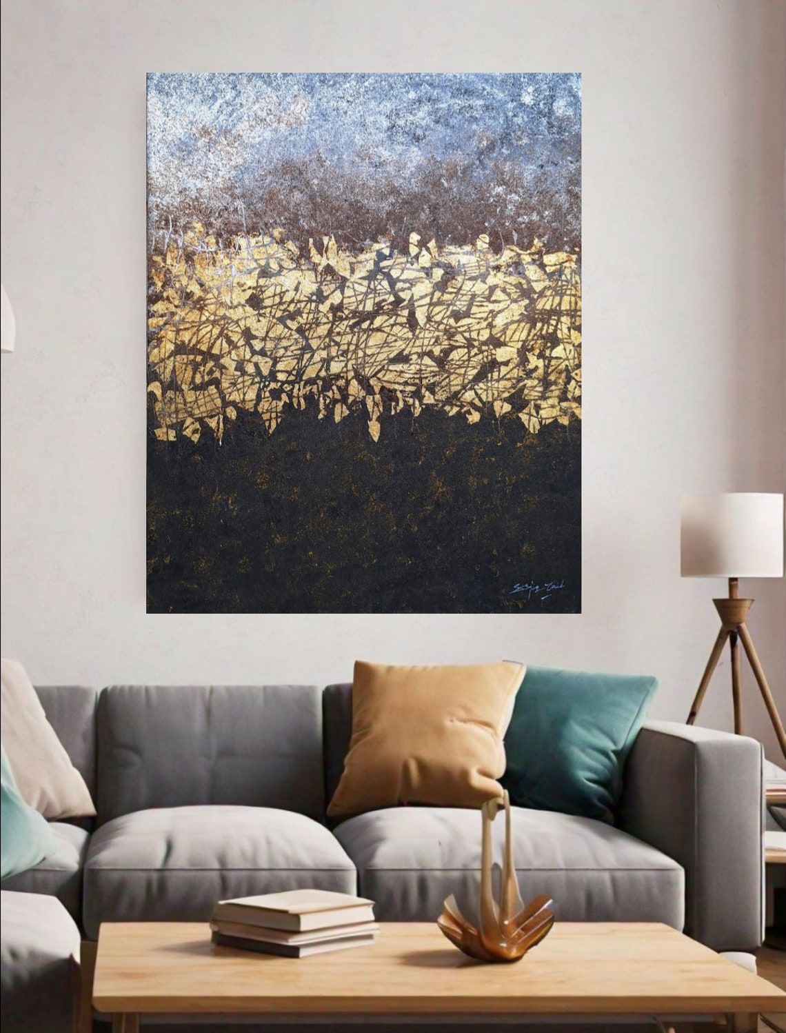 Gold Black Abstract Textured Luxe Modern Shimmer Statement Poster - Image 2