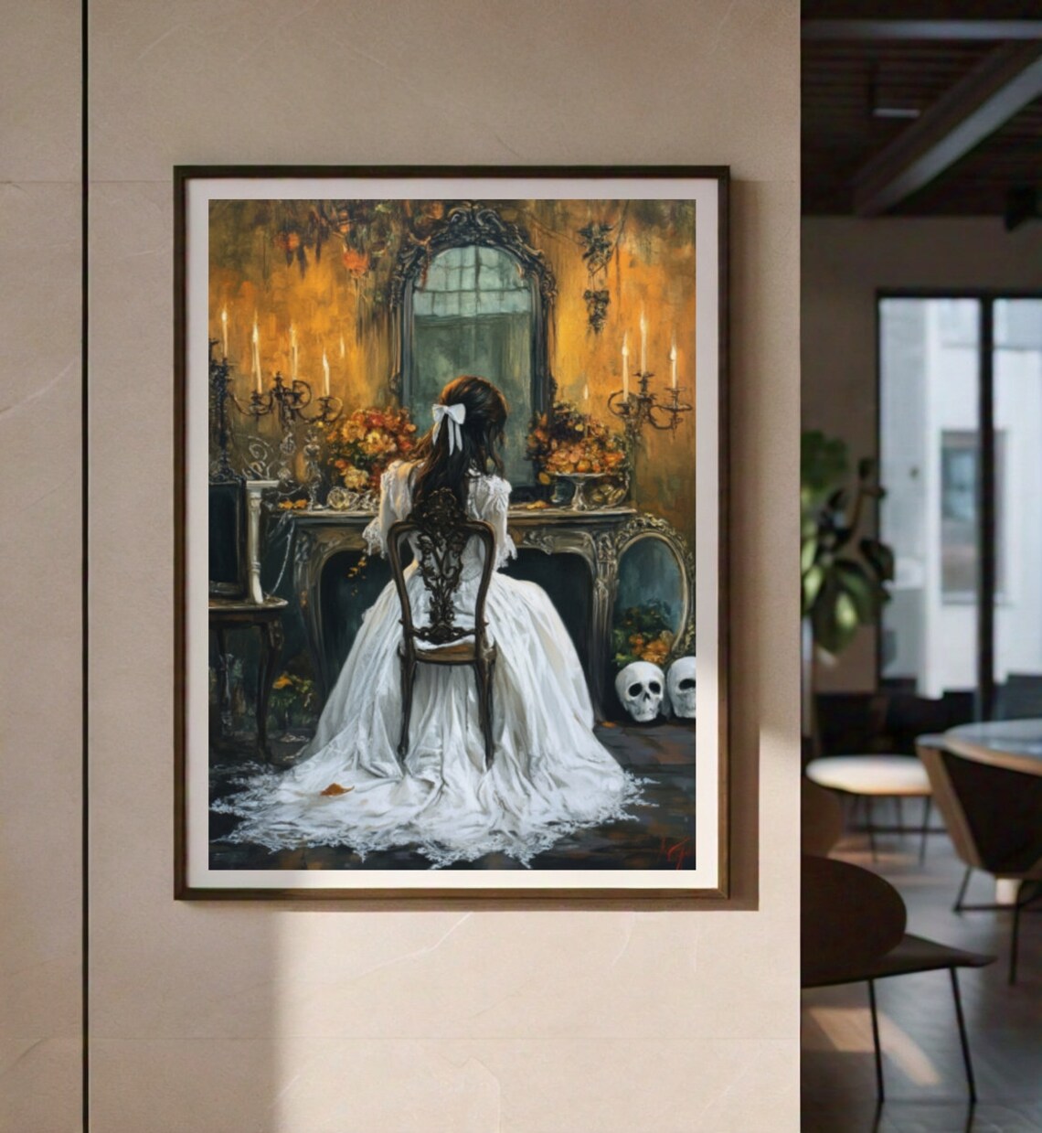 Ghost Lady Dressed In White Halloween Art Print - Image 2