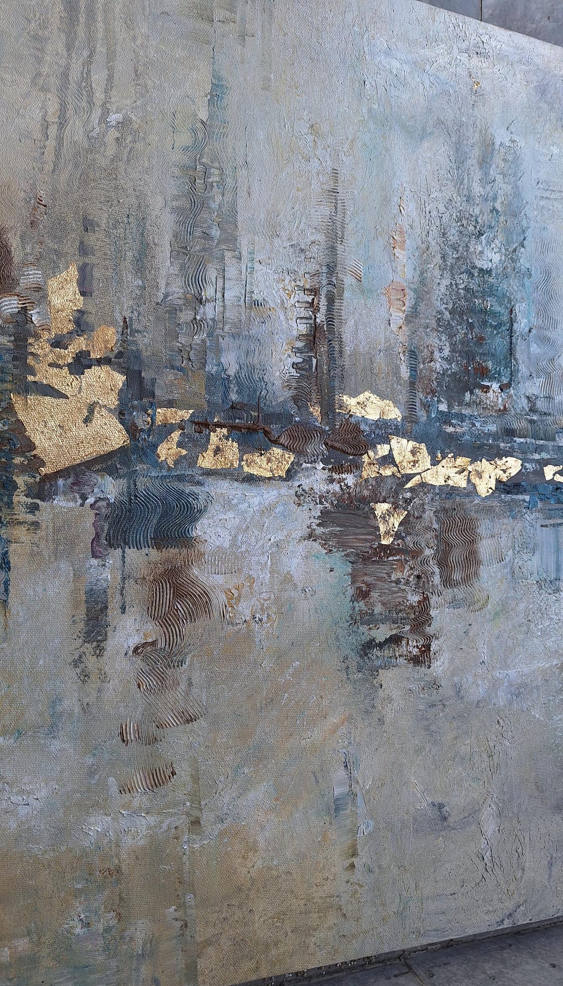 Gold Gray Abstract Cityscape Horizon Modern Original Art Poster - Image 2