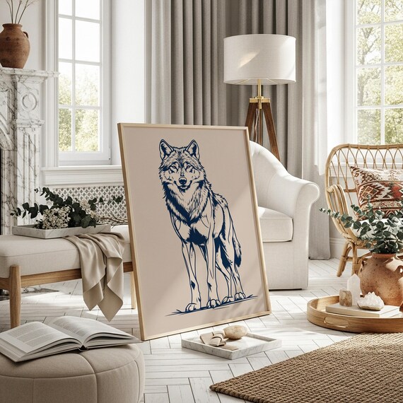 Minimalist Wolf Line Art Handdrawn Animal Silhouette Print Modern Nature Wall Decor