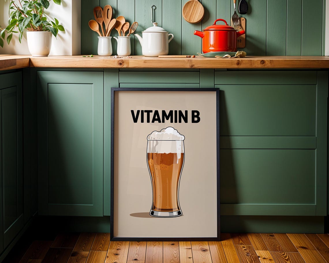 Vitamin B Beer Glass Funny Kitchen Bar Decor Quote Art Poster