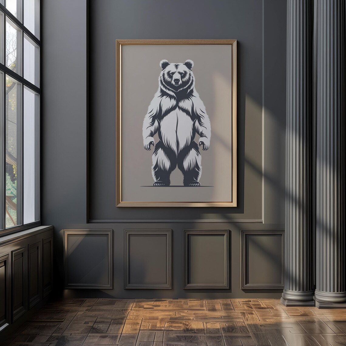 Bear Line Art Print Minimalist Wildlife Silhouette Poster Bold Nature Wall Decor