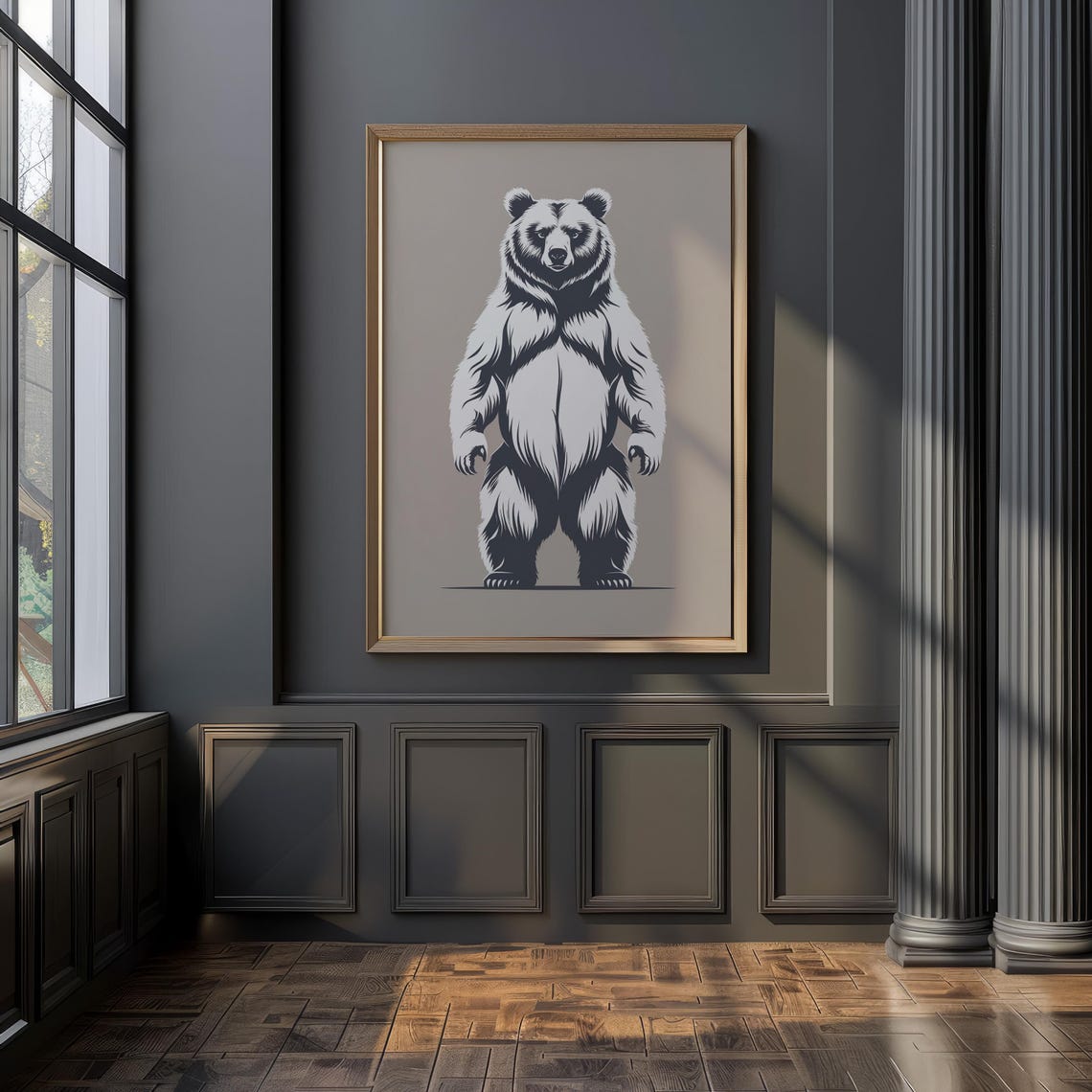 Minimalist Standing Bear Monochrome Wildlife Silhouette Poster