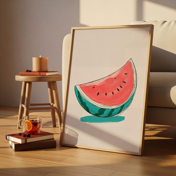 Retro Watermelon Pop Art Print Bold Neon Fruit Wall Decor