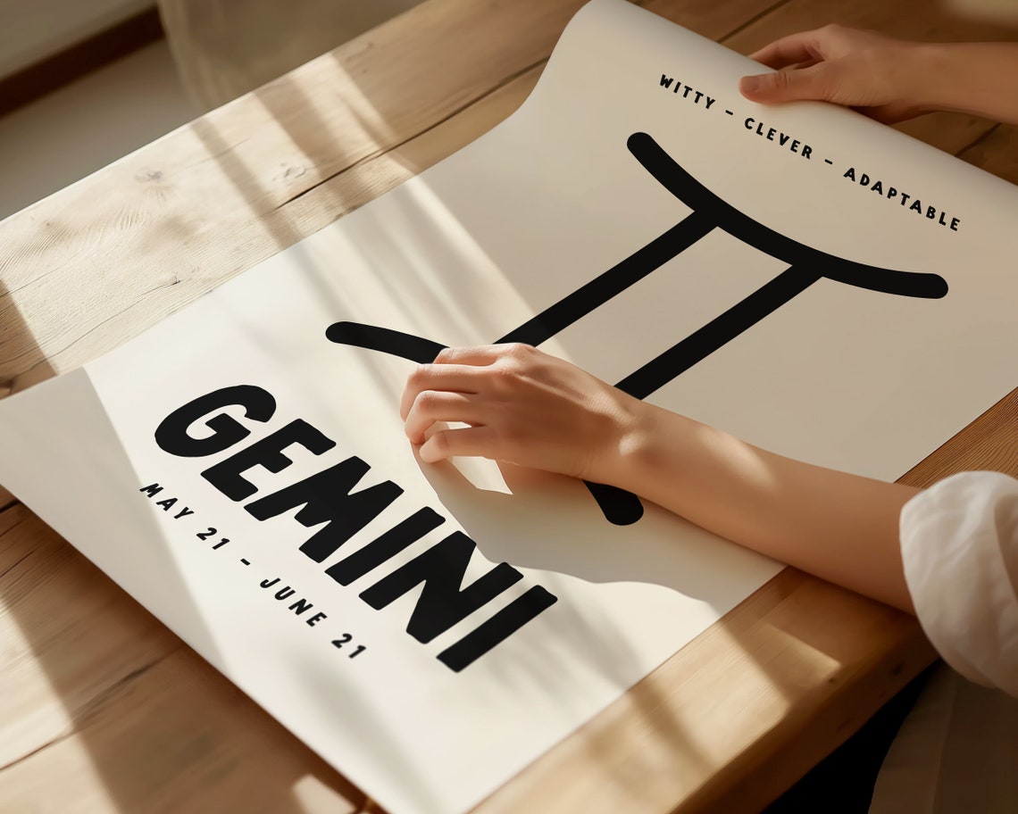Gemini Zodiac Symbol Black Star Sign Astrology Birthday Gift Poster - Image 2