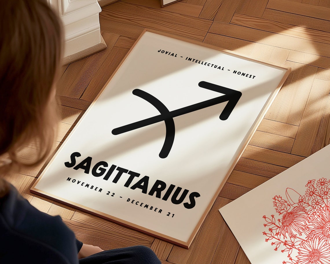 Sagittarius Zodiac Symbol Bold Black Cream Minimalist Astrology Poster - Image 2