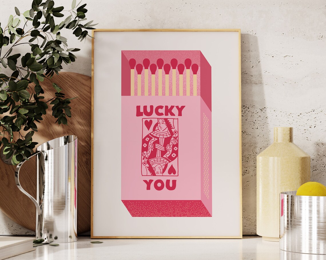 Lucky You Preppy Pink Playing Card Art Print - Image 3