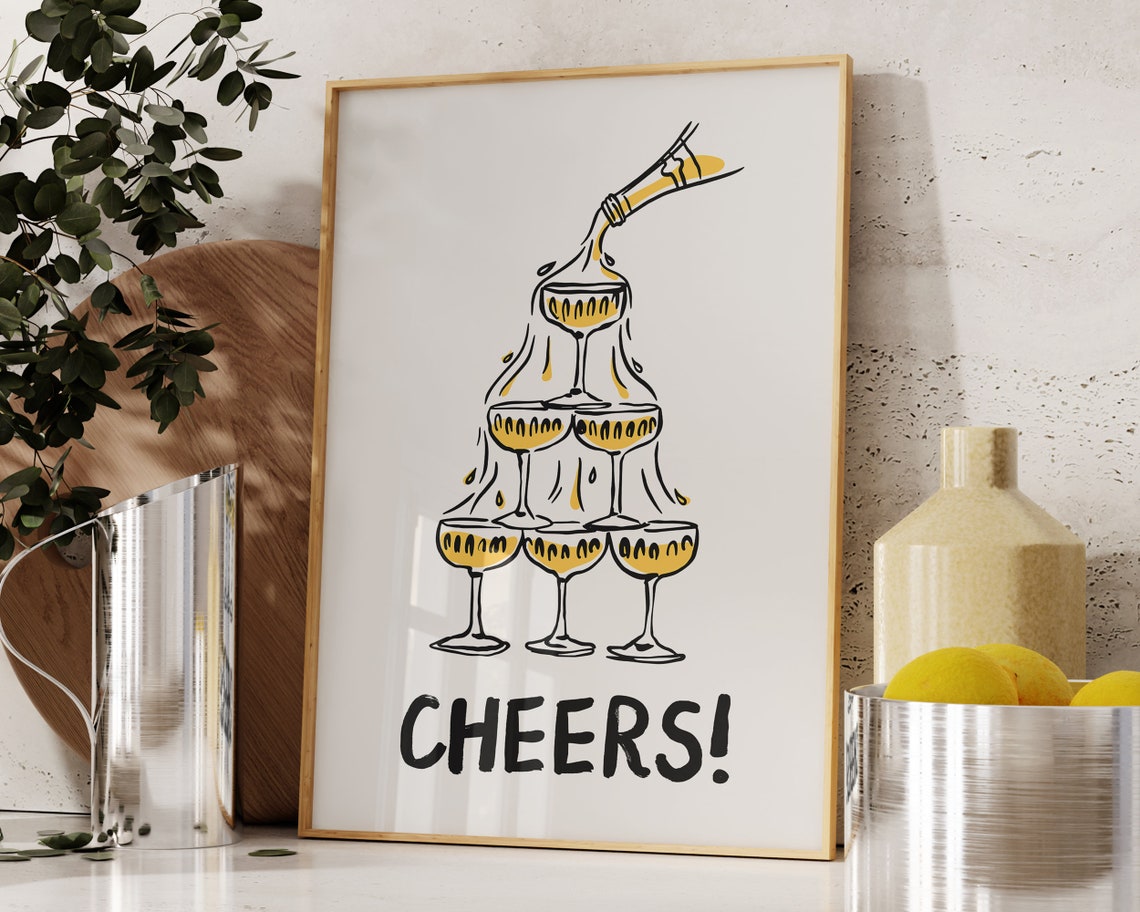 Cheers Champagne Tower Coupe Line Art Party Toast Bar Poster - Image 3