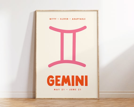 Gemini Zodiac Symbol Pink Orange Cream Preppy Astrology Poster