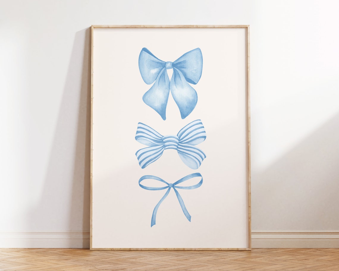 Blue Watercolor Bows Balletcore Coquette Nursery Girl Art Poster