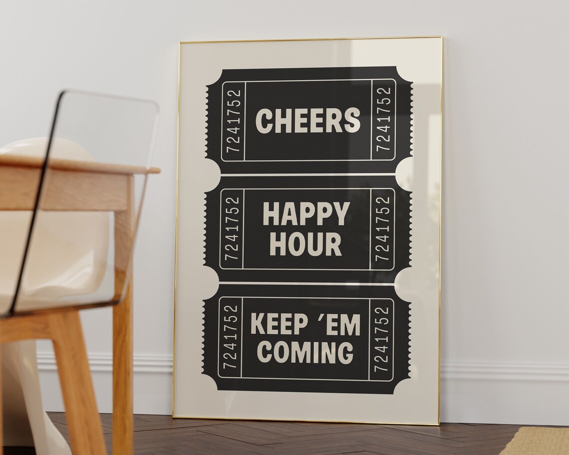 Cheers Ticket Print, Retro Bar Cart Poster