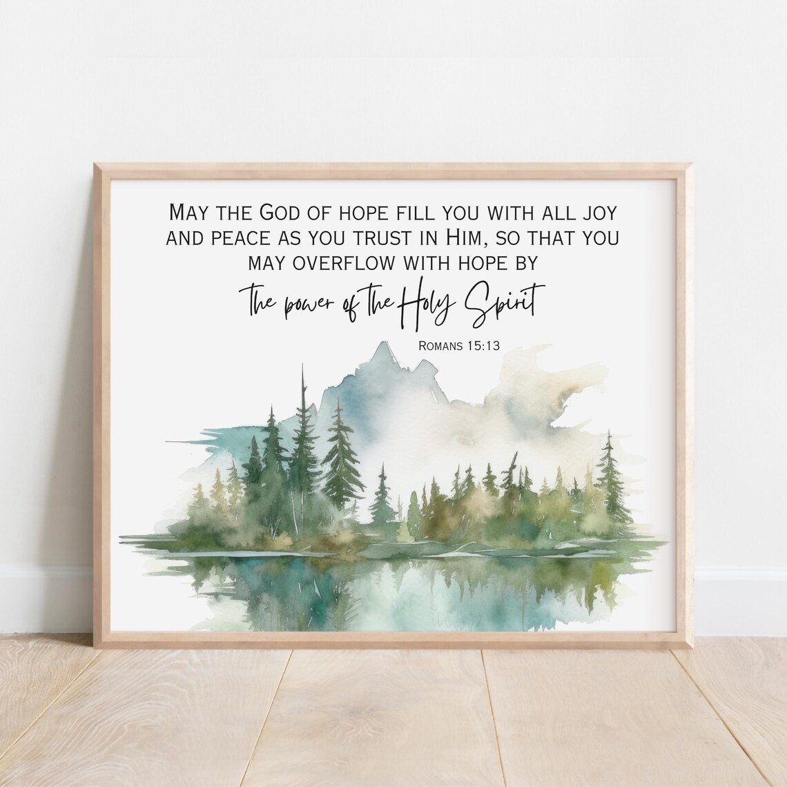 Romans 1513 God Of Hope Joy Peace Watercolor Mountain Scripture Wall Art