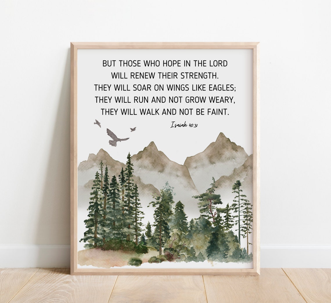 Isaiah 40:31 Bible Verse Poster Soar on Wings Like Eagles Forest Gift