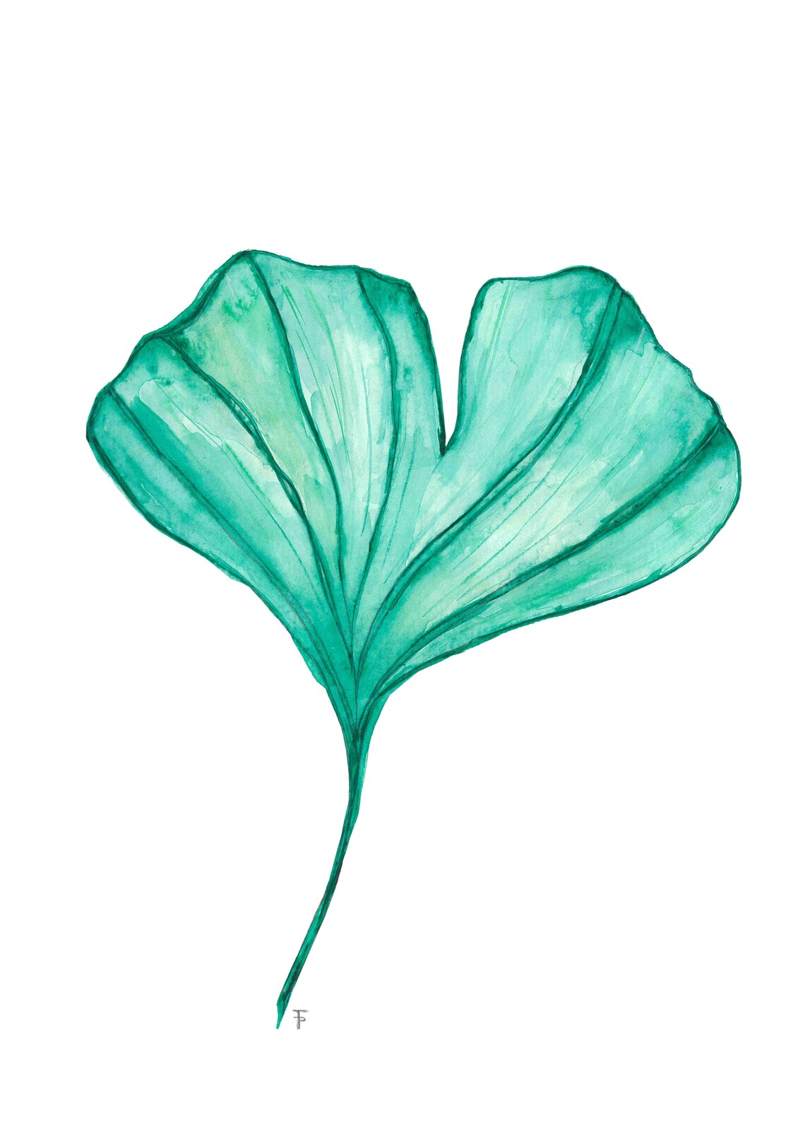 Ginkgo Leaf Green Watercolor Botanical Minimalist Wall Poster - Image 2