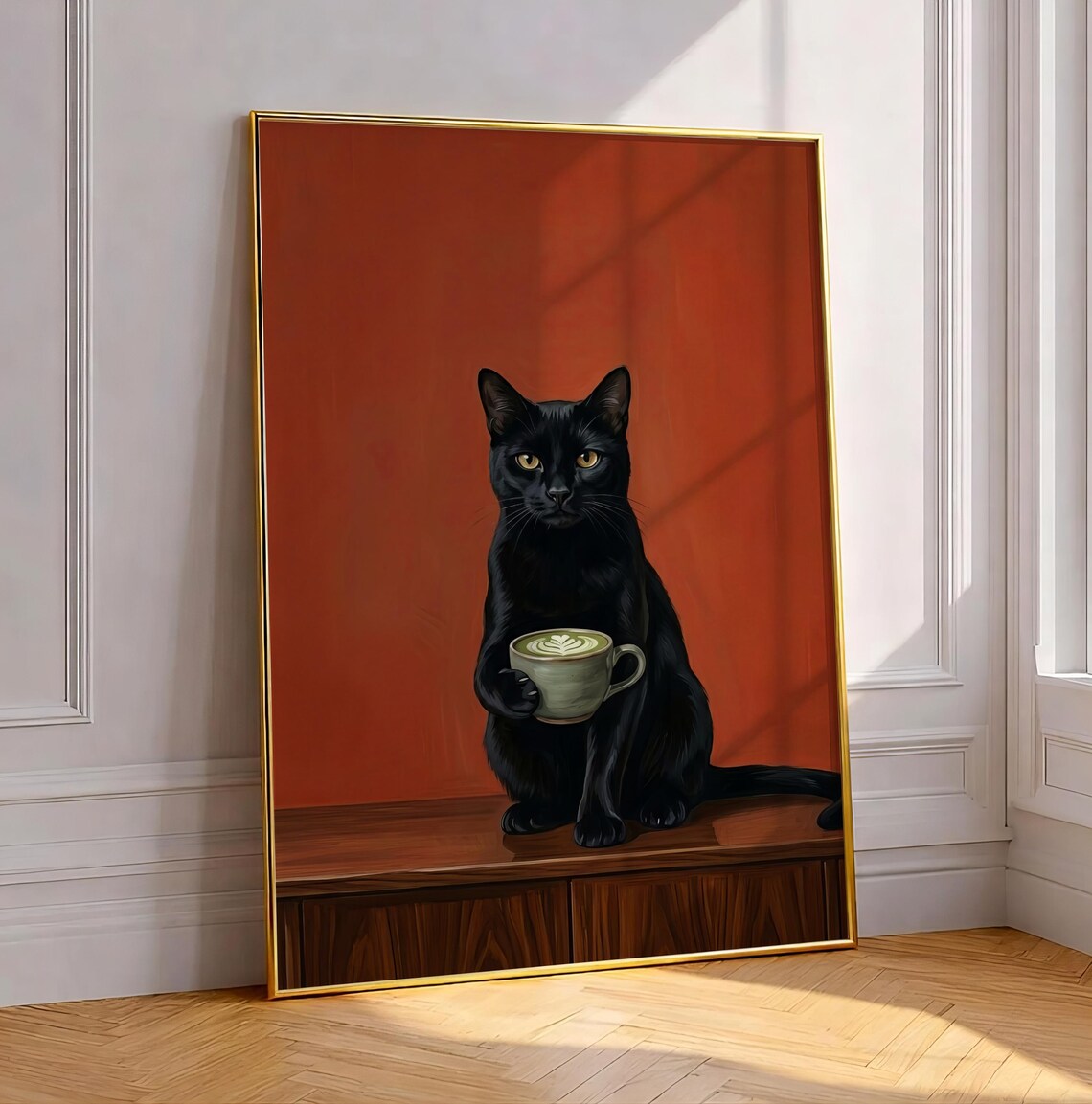 Black Cat Matcha Latte, Eclectic Gothic Kitchen Decor