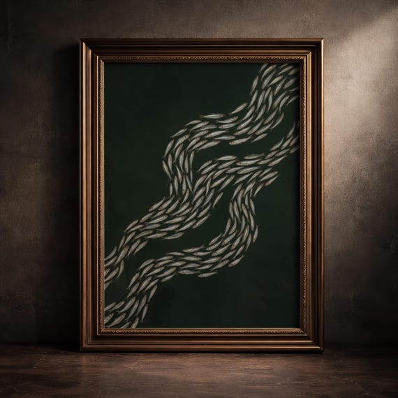 Moody Sardine Art Print, Dark Academia Fish Poster