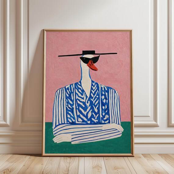 Fashionable Goose In Sunglasses And Hat Quirky Maximalist Poster