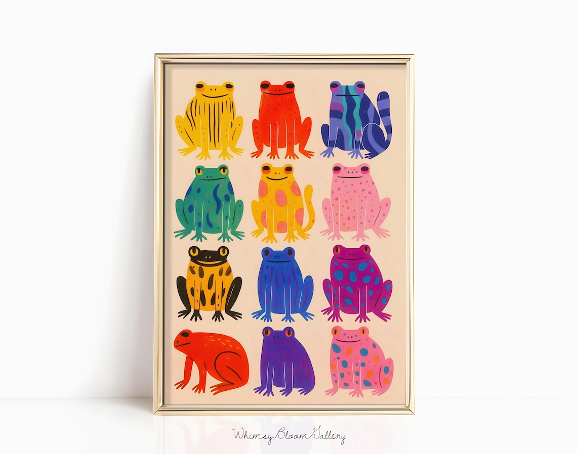 Colorful Frogs Kitsch Animal Pattern Poster