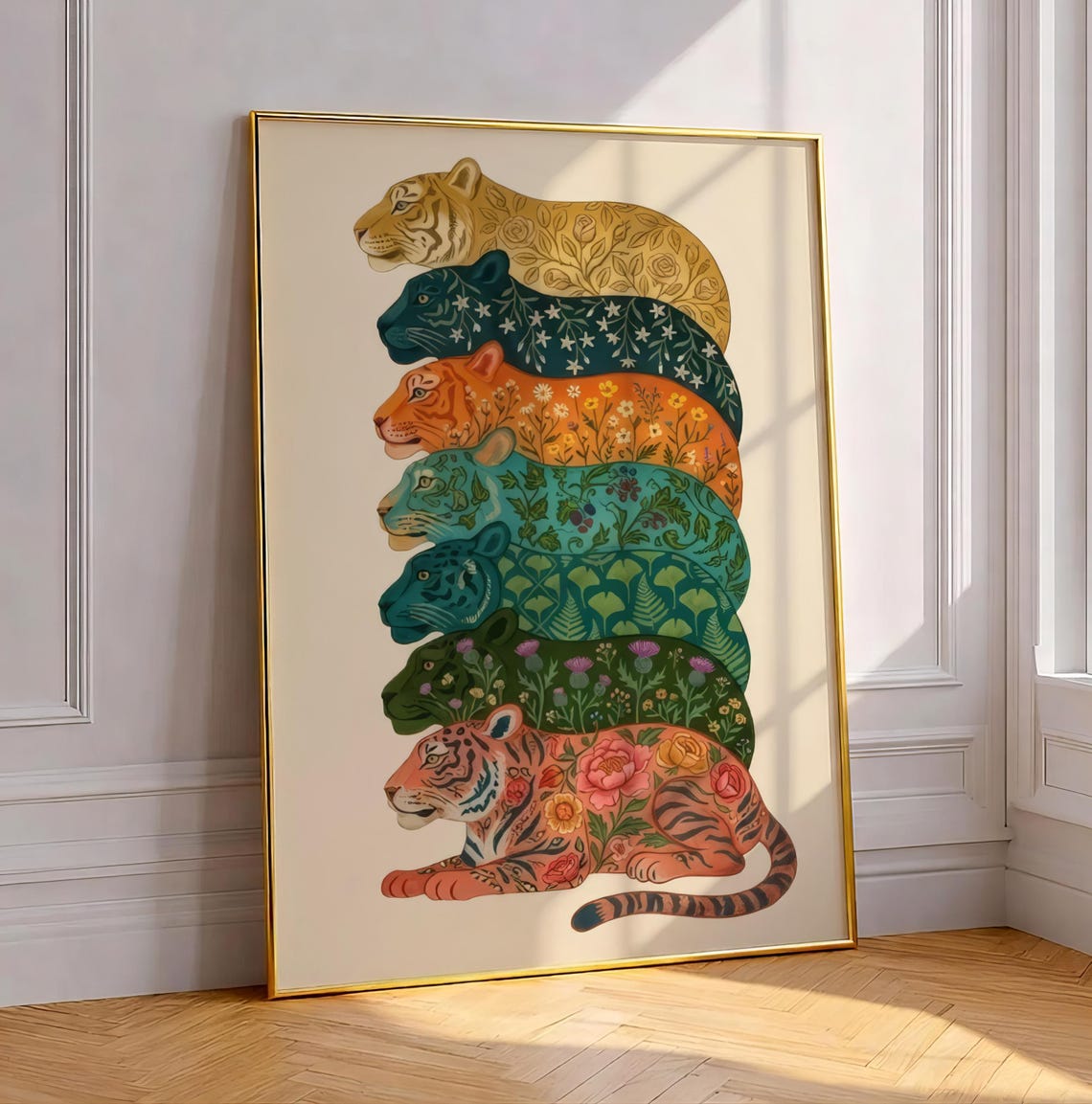 Tiger Stack Maximalist Botanical Pattern Big Cat Row Eclectic Wall Art