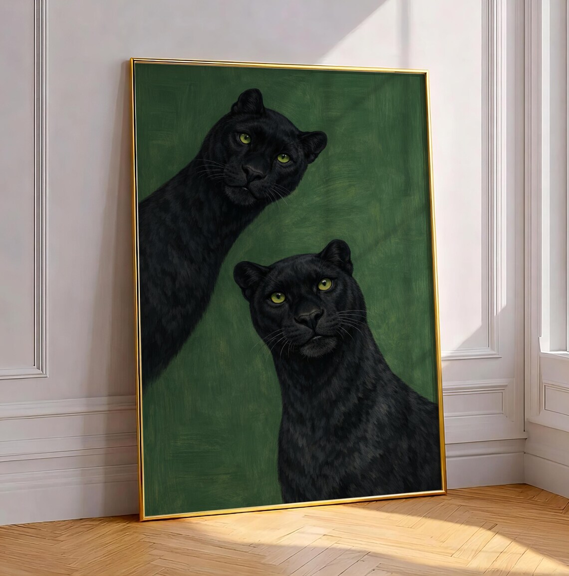 Funny Panther Duo, Minimalist Vintage Abstract Art Print