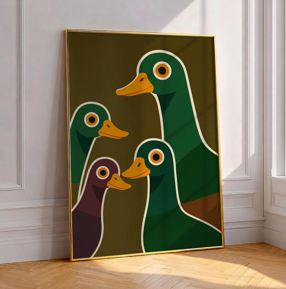 Nosy Ducks Boho Midcentury Funny Duck Illustration