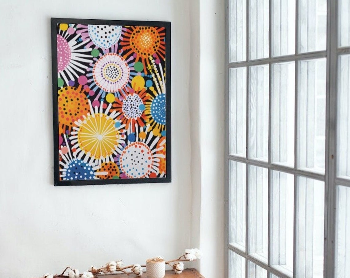 Fireworks Floral Dotted Circles Black Background Abstract Poster - Image 2