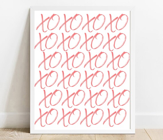 Pink XOXO Brush Script Pattern Valentine Love Typography Poster
