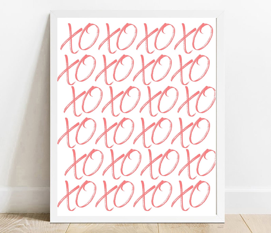 Pink XOXO Brush Script Pattern Valentine Love Typography Poster