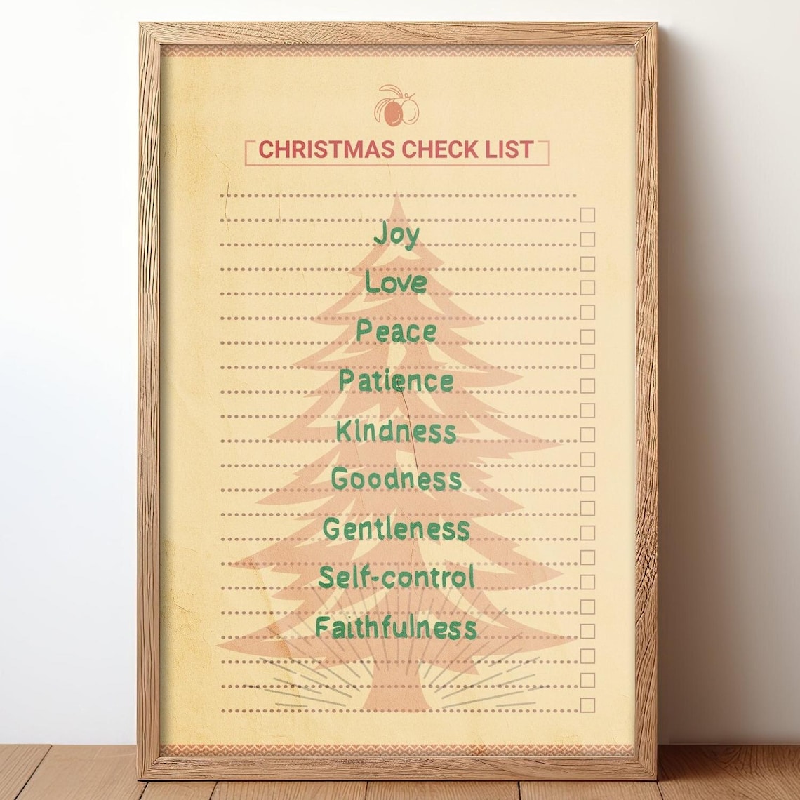 Christmas Check List Fruits of the Spirit Faith Holiday Art Poster
