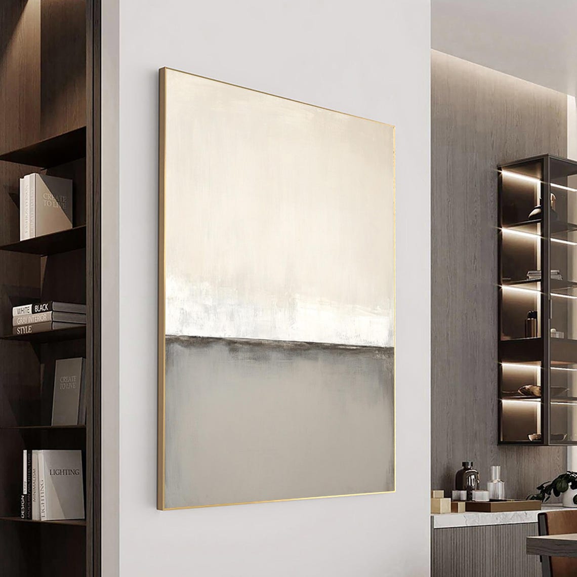 Beige Gray Minimalist Horizon Abstract Neutral Art Wall Poster - Image 3