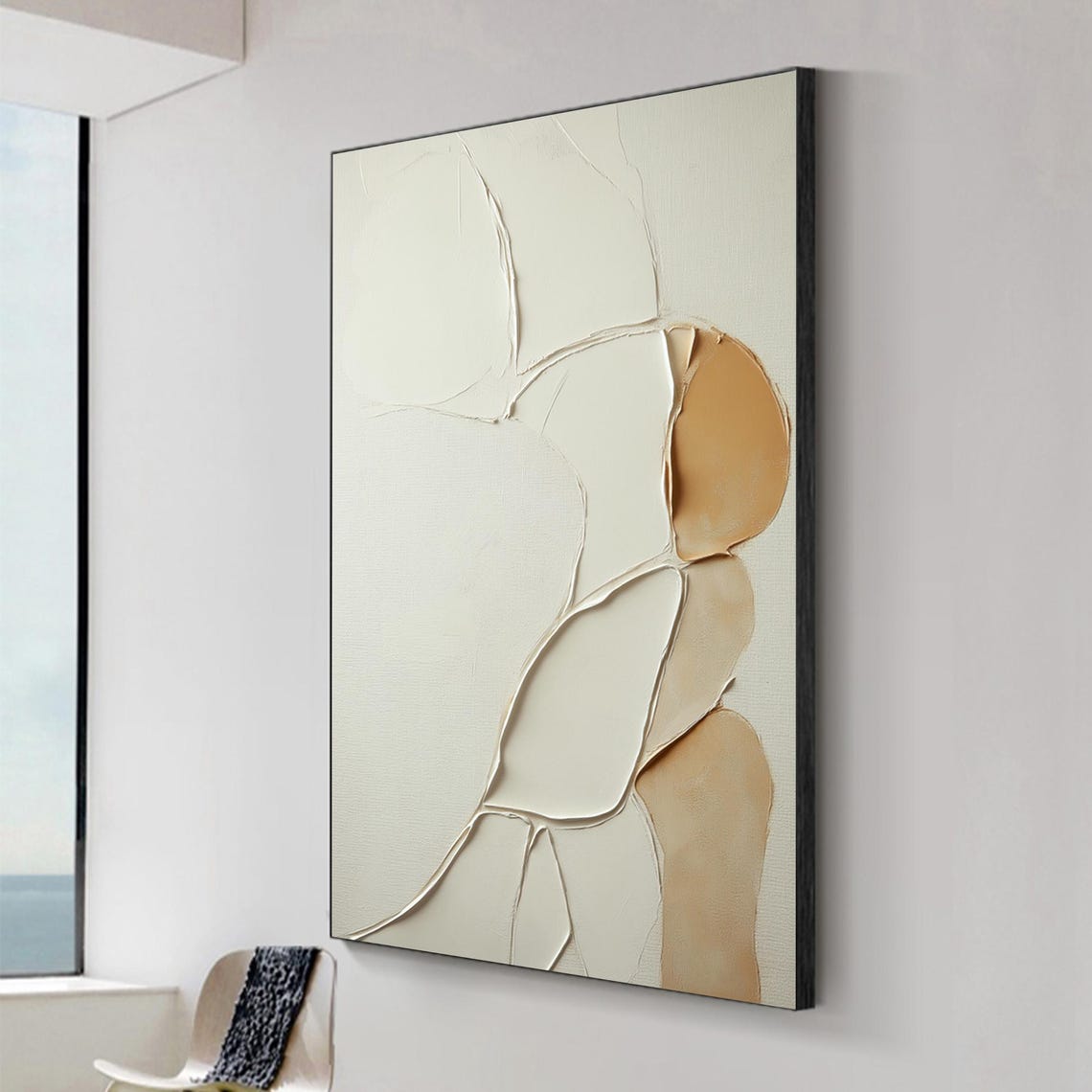 White Beige Organic Shapes Textured Abstract Neutral Modern Poster - Image 2