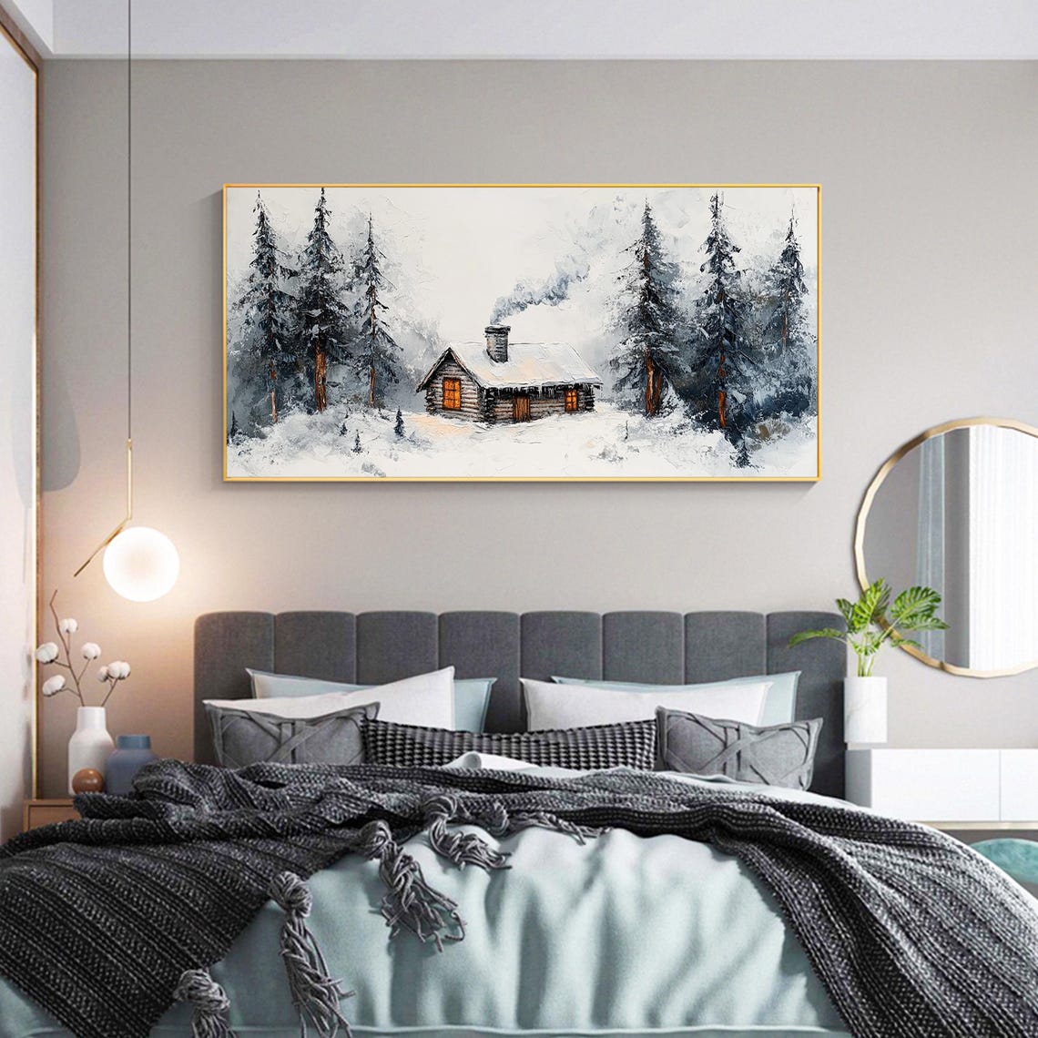 Cozy Snowy Cabin With Glowing Windows Pine Winter Forest Poster - Image 3