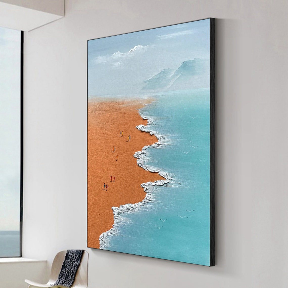 Terracotta Beach Shoreline Aerial Turquoise Waves Tiny People Poster - Image 2