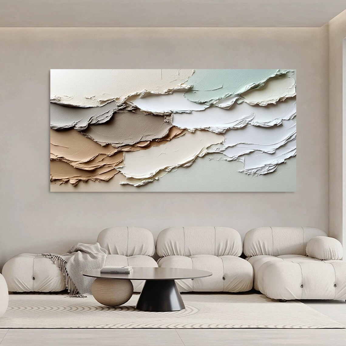 Abstract Beige Impasto Textured Mountain Landscape Oil Painting Poster - Image 2