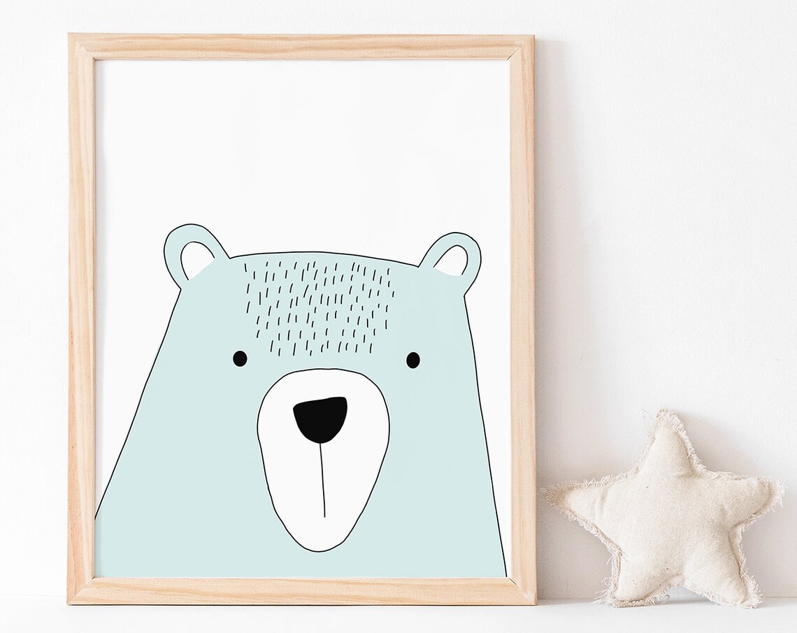 Cute Bear Nursery Art Print, Scandinavian Decor