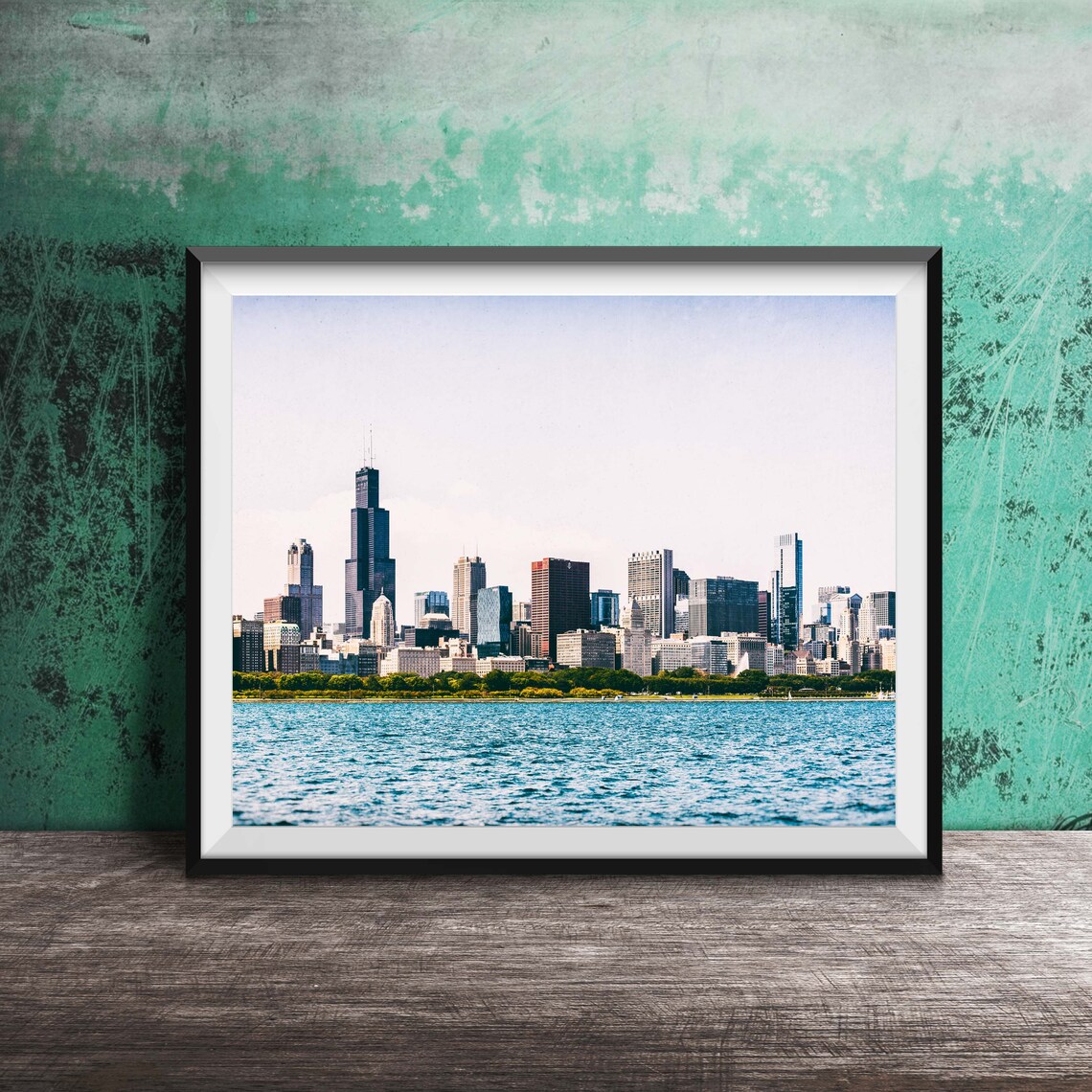 Chicago Skyline Willis Tower Lake Michigan Daytime Photography Poster