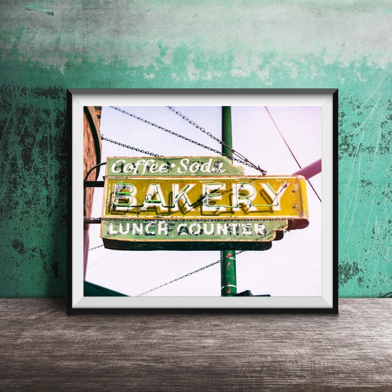 Bakery Coffee Soda Lunch Counter Kitchen Decor Art Unframed Photography Print Vintage Neon Sign Photo