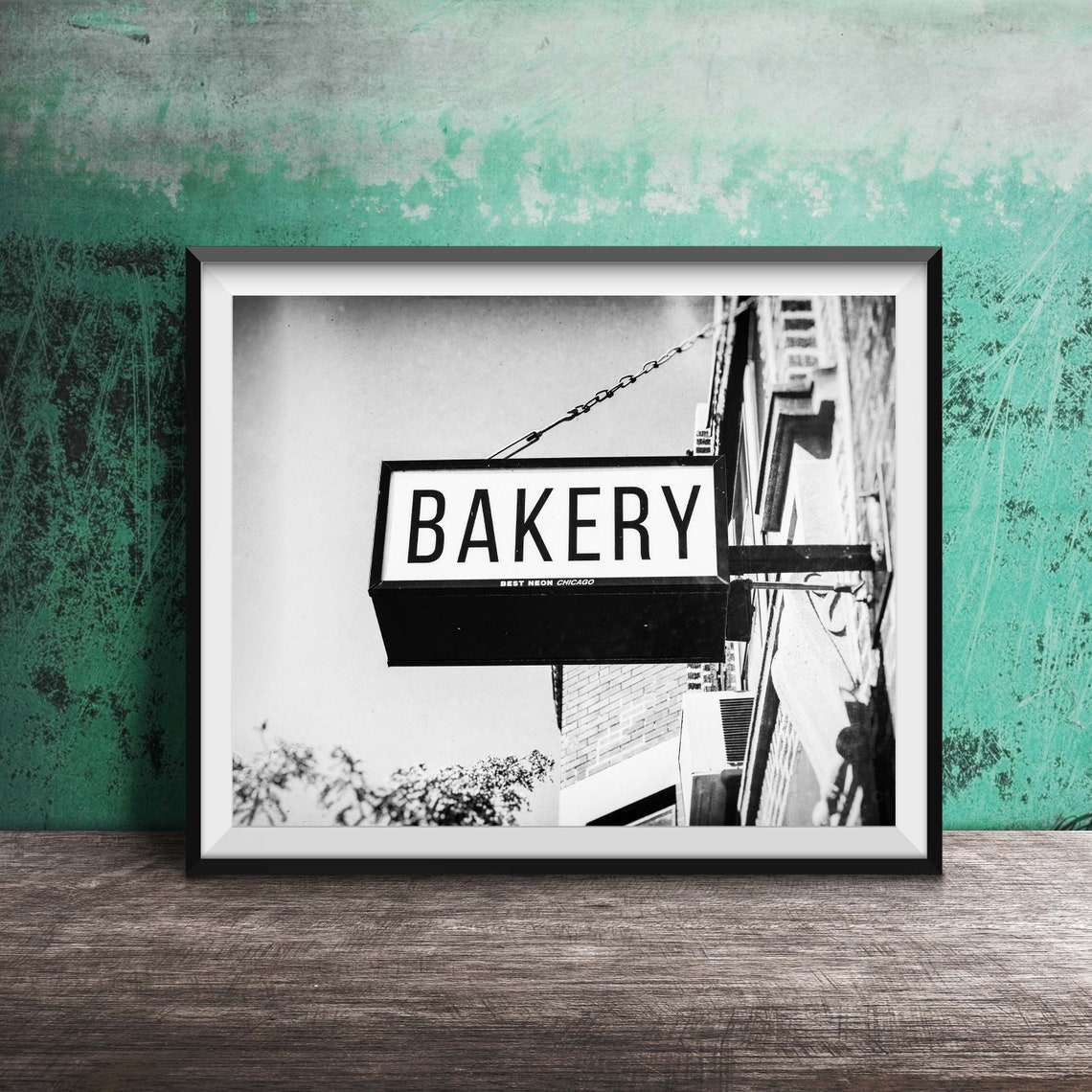 Bakery Neon Sign Hanging Against Blue Sky Photography Poster - Image 2