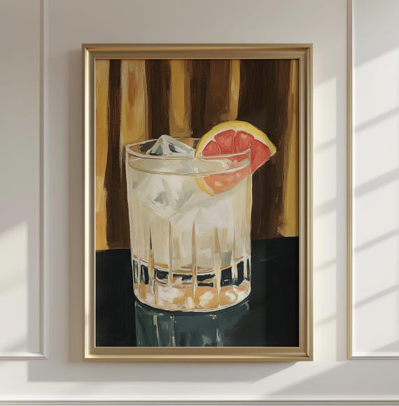 Pink Grapefruit Paloma Retro Bar Decor Art Print