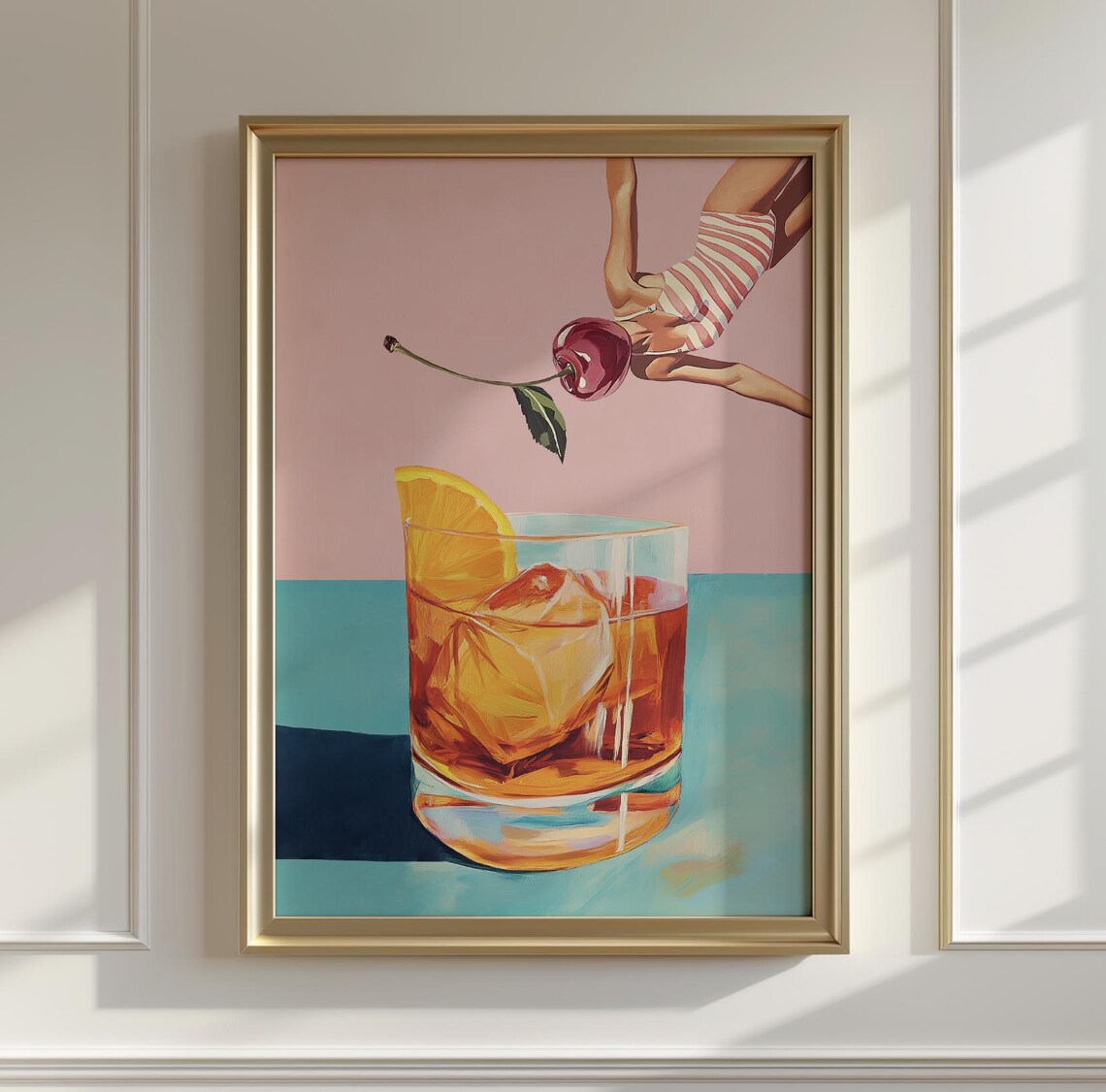 Retro Bar Girl Diving Into Cocktail Poster Print