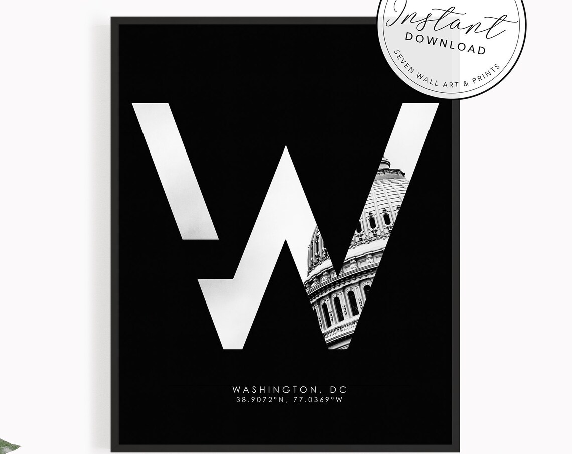 Washington DC Black White Travel Poster, Capitol