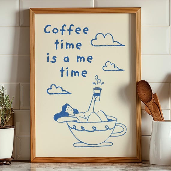 Coffee Time Is A Me Trendy Kitchen Wall Art Print Minimalist Bar Cute Poster Cooking Home Decor 1