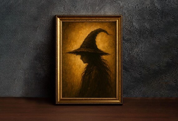 Vintage Witch Silhouette Print Dark Gothic Halloween Decor Spooky Poster Adorable Creepy Fall Wall Art