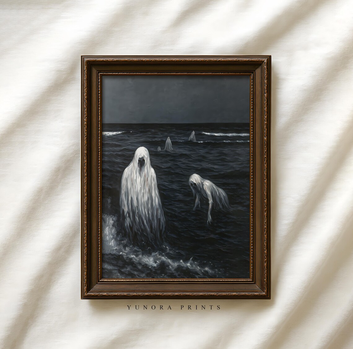 Haunted Ghosts At Sea Print Spooky Ocean Spirits Halloween Wall Decor Eerie Art