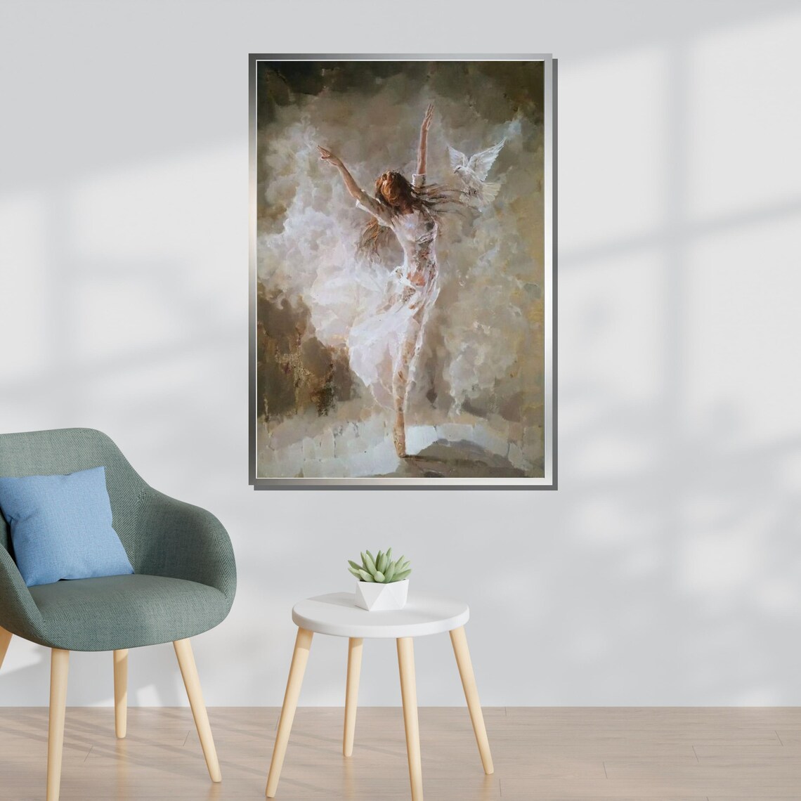 Graceful Ballet Dancer White Dress Dove Dreamy Dance Performance Poster - Image 3
