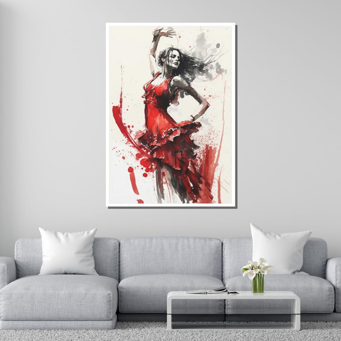 Flamenco Dancer In Red Dress Passionate Watercolor Dance Art Poster - Image 2