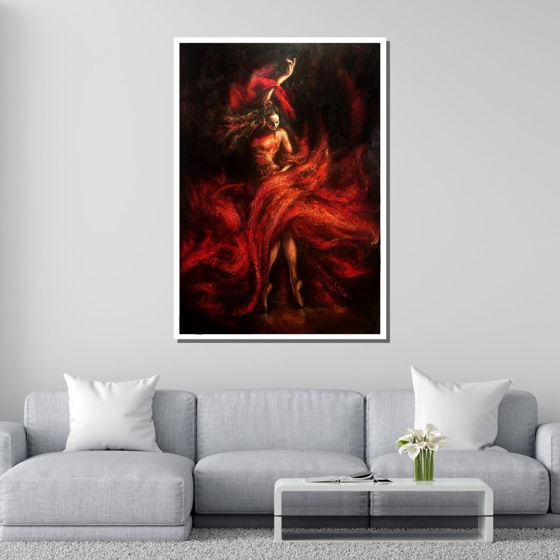 Fiery Flamenco Dancer Passionate Dance Wall Art Red Dress Movement Decor Expressive Home Design Ready To Hang - Image 2