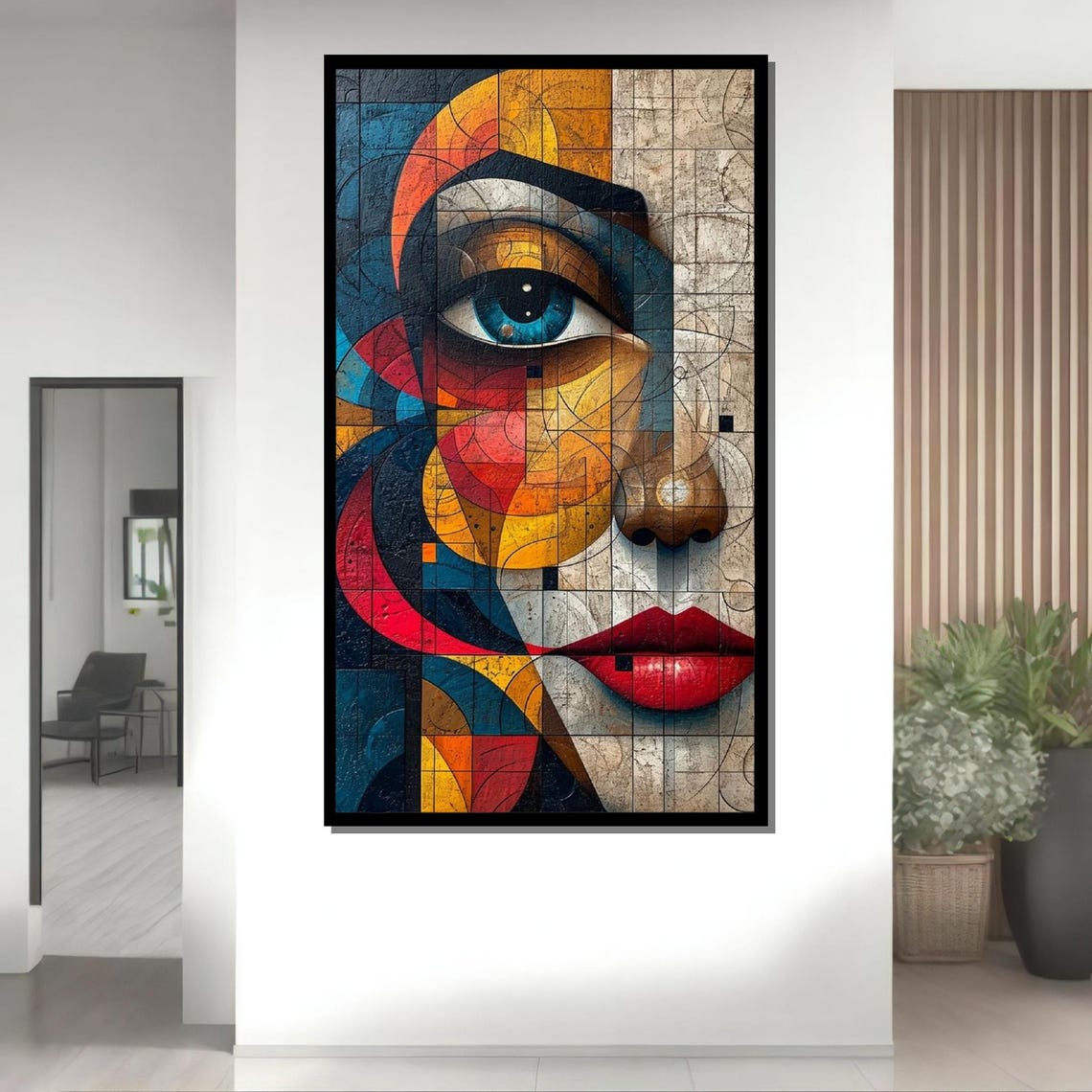 Geometric Woman Portrait Abstract Modern Art Vibrant Cubist Wall Art Design Ready To Hang - Image 4