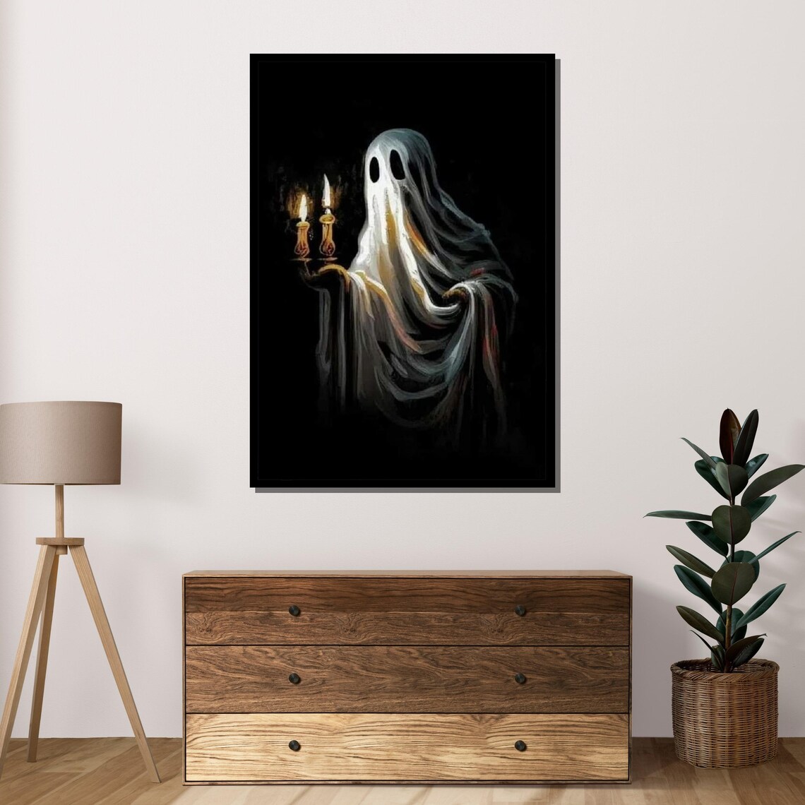 Sheet Ghost Holding Candelabra Dark Spooky Halloween Night Wall Art Poster - Image 4